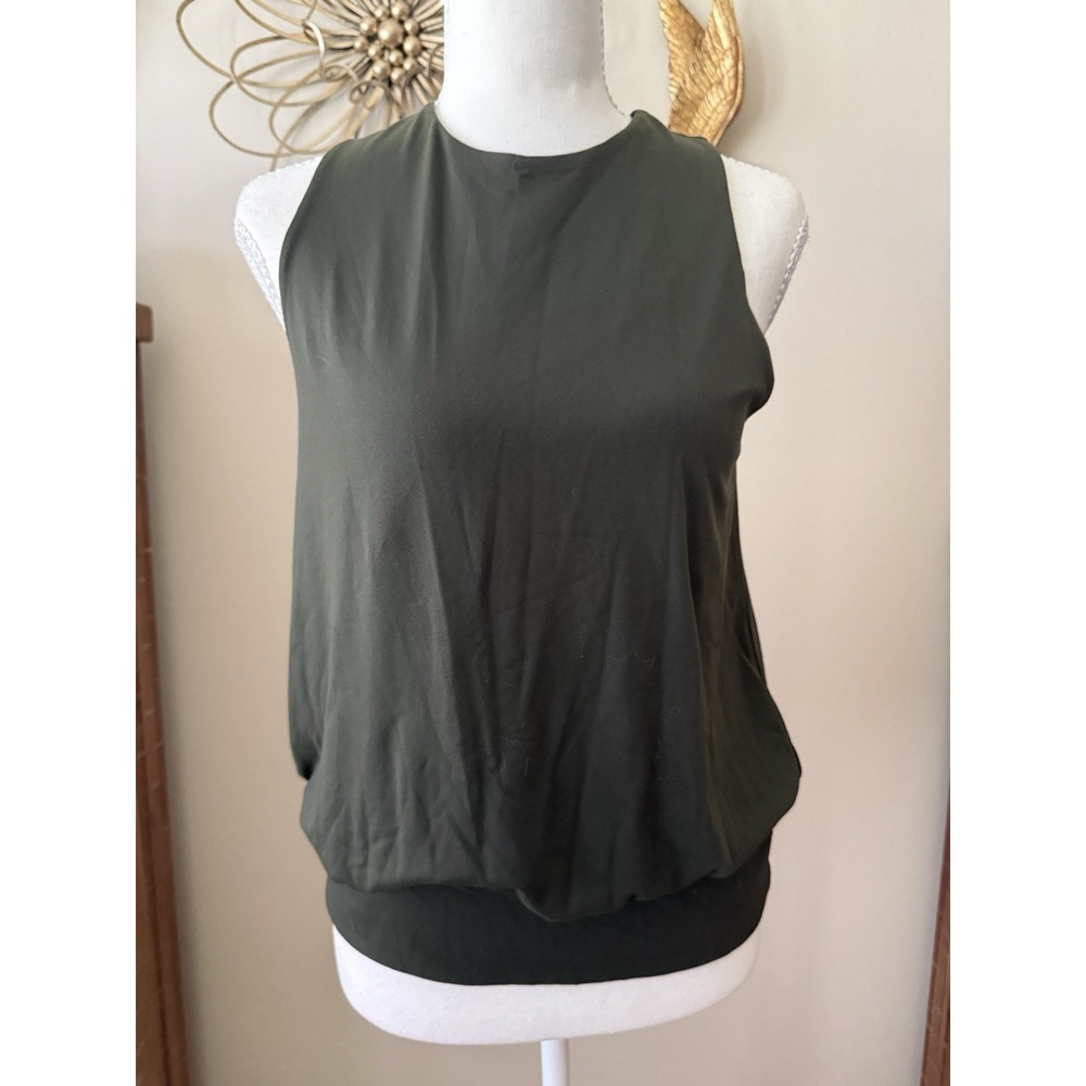 Susana Monaco Olive Green Sleeveless Blouson Top Small Stretch Made in USA